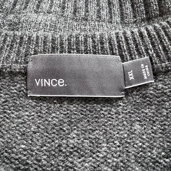 VINCE Men's Wool Cashmere Crewneck Pullover Sweater Elbow Patch Size XXL In Gray - Picture 9 of 10